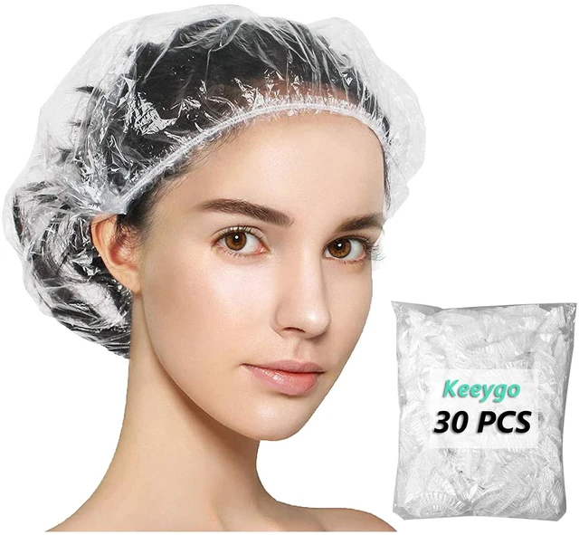Main image of Keeygo Disposable Shower Caps 30 PCS, Clear Waterproof Plastic, for Women Hotel Travel Essentials - 17.3in