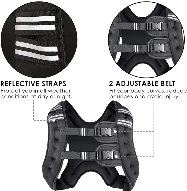 Alt view image 4 of 6 - Prodigen Weighted Vest Women/Men 8/12/16/20/25/30Lbs with Reflective Stripe and Double Adjustable Buckle Straps for Strength Training Jogging Cardio Weight Loss