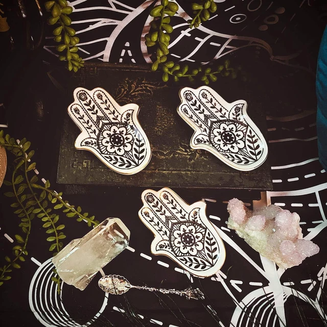 Alt view image 6 of 7 - Ceramic Hamsa Evil Eye Hand of Fatima Small Jewelry Ring Dish Trinket Plate Bowl Key Ashtray Boho Home Decor Gift for Mom Birthday