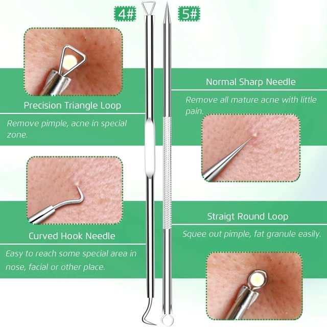 Alt view image 7 of 7 - 5Pcs Stainless Steel Blackhead Remover Comedone Extractor, Curved Tweezers Kit, Professional Acne Blemish Removal Tools