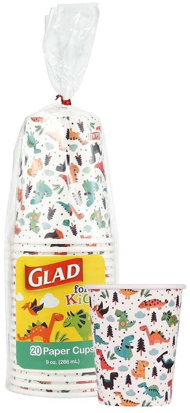 Main image of Glad for Kids Disposable Paper Cups, 9Oz, 20Count, Dinosaurs