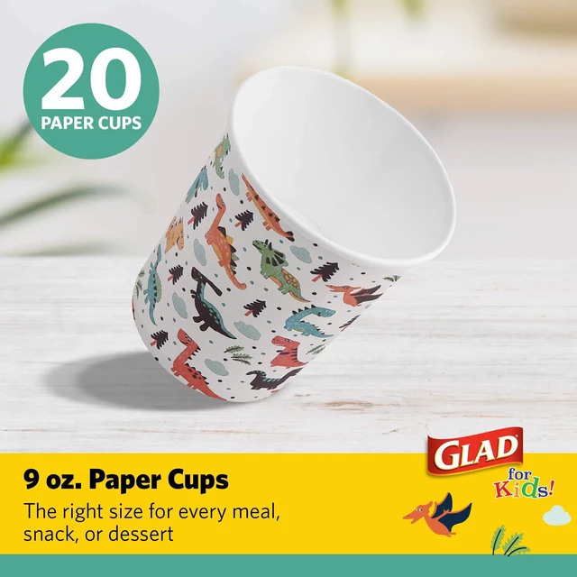Alt view image 2 of 6 - Glad for Kids Disposable Paper Cups, 9Oz, 20Count, Dinosaurs