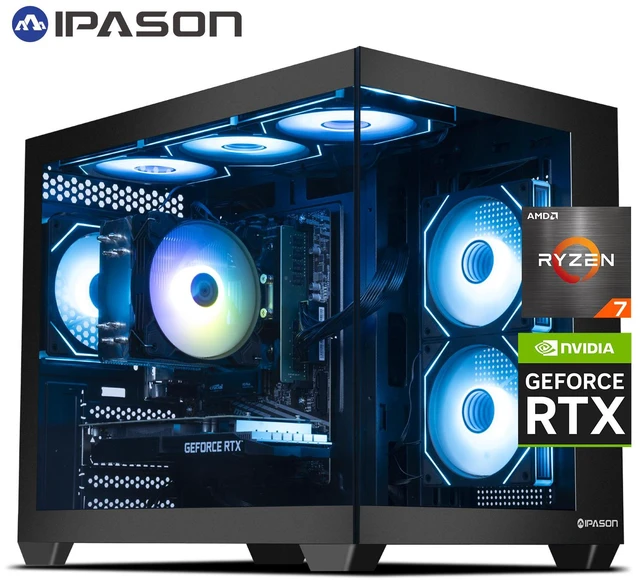 Main image of IPASON Ryvex-Gaming Desktop PC , Ryzen7 5700X, Geforce RTX5060Ti,16GB DDR4, 1TB NVMe SSD, 550W PSU, Wi-Fi,ARGB Fans , Windows 11 Home 64-bit ,Prebuilt Gaming Pc New compute