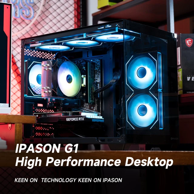 Alt view image 7 of 7 - IPASON Ryvex-Gaming Desktop PC , Ryzen7 5700X, Geforce RTX5060Ti,16GB DDR4, 1TB NVMe SSD, 550W PSU, Wi-Fi,ARGB Fans , Windows 11 Home 64-bit ,Prebuilt Gaming Pc New compute