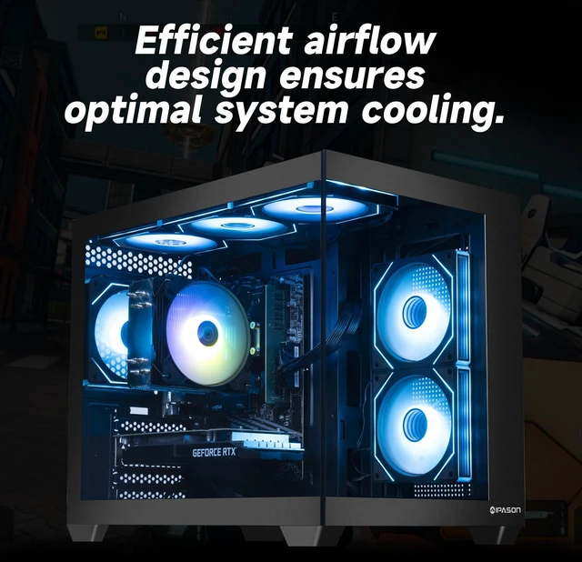 Alt view image 6 of 7 - IPASON Ryvex-Gaming Desktop PC , Ryzen7 5700X, Geforce RTX5060Ti,16GB DDR4, 1TB NVMe SSD, 550W PSU, Wi-Fi,ARGB Fans , Windows 11 Home 64-bit ,Prebuilt Gaming Pc New compute