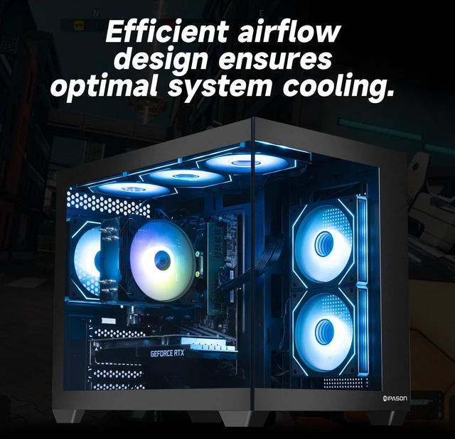 Alt view image 3 of 7 - IPASON Prebuilt Gaming Desktop PC, Ryzen 7 5700X,NVIDIA RTX 5060 Ti,16GB DDR4 RAM, 1TB NVMe SSD, 550W PSU, Liquid Cooler, Wi-Fi, RGB Fans, Windows 11