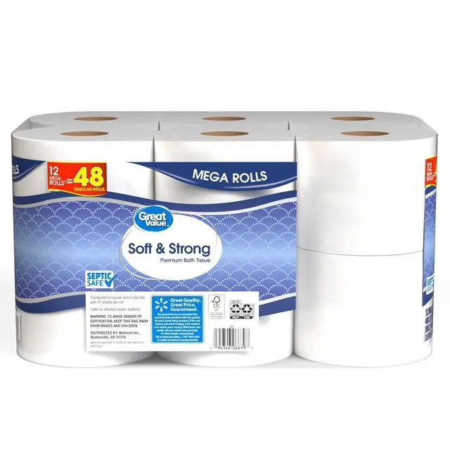 Alt view image 6 of 6 - Great Value Soft & Strong Toilet Paper, 12 Mega Rolls, 380 Sheets per Roll