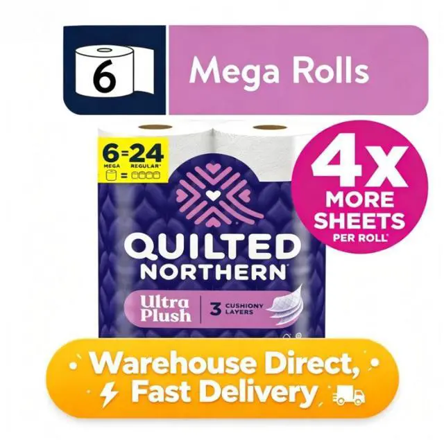 Main image of Quilted Northern Ultra Plush 3-Ply Toilet Paper, 6 Mega Rolls, 255 Sheets Per Roll