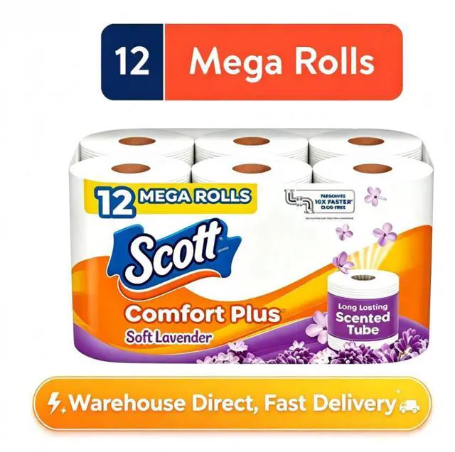 Main image of Scott ComfortPlus Toilet Paper with Soft Lavender Scented Tube, 12 Mega Rolls