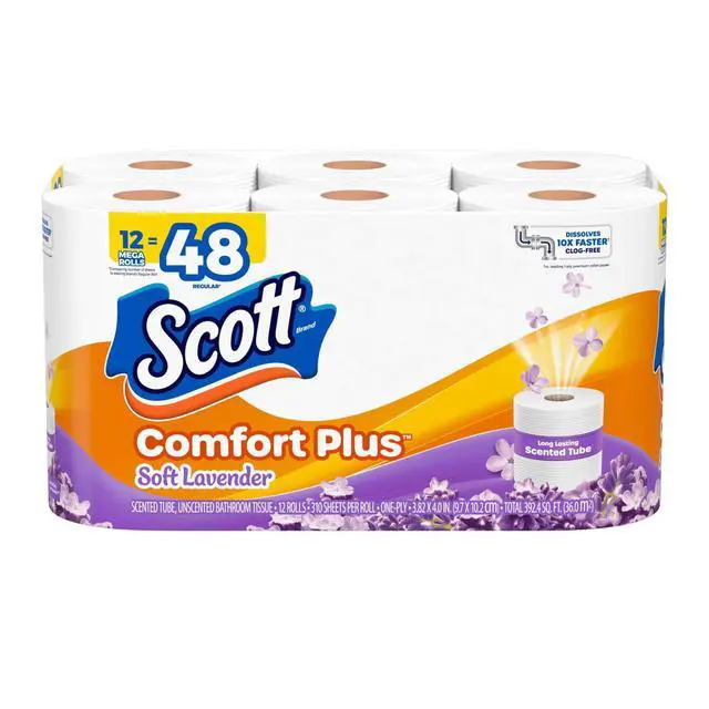 Alt view image 6 of 6 - Scott ComfortPlus Toilet Paper with Soft Lavender Scented Tube, 12 Mega Rolls