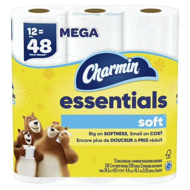 Alt view image 3 of 7 - Charmin Essentials Soft Toilet Paper 12 Mega Rolls, 330 Sheets Per Roll