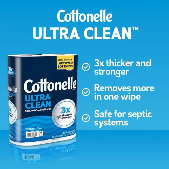Alt view image 6 of 7 - Cottonelle Ultra Clean Toilet Paper, Strong Toilet Tissue, 12 Mega Rolls
