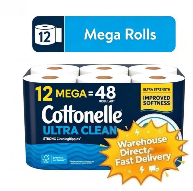 Main image of Cottonelle Ultra Clean Toilet Paper, Strong Toilet Tissue, 12 Mega Rolls