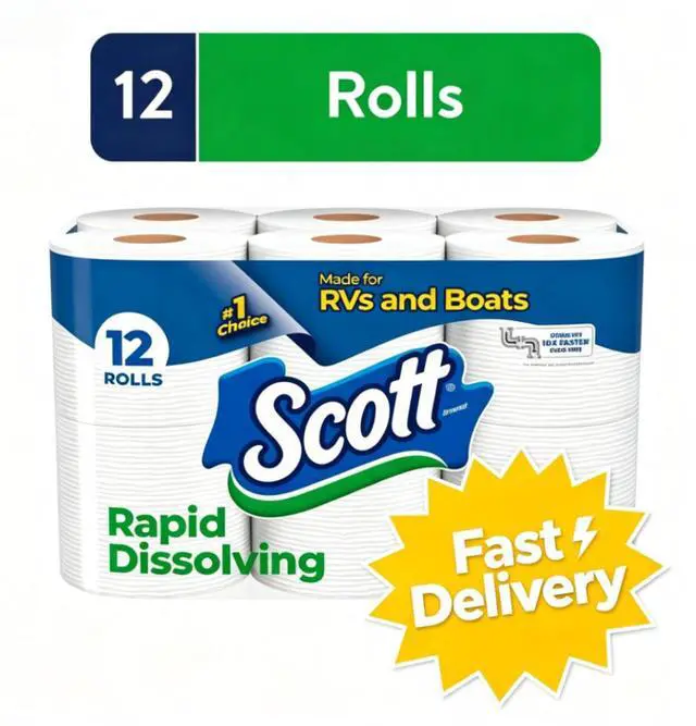 Main image of Scott Rapid-Dissolving Toilet Paper for RVs & Boats, 12 Double Rolls