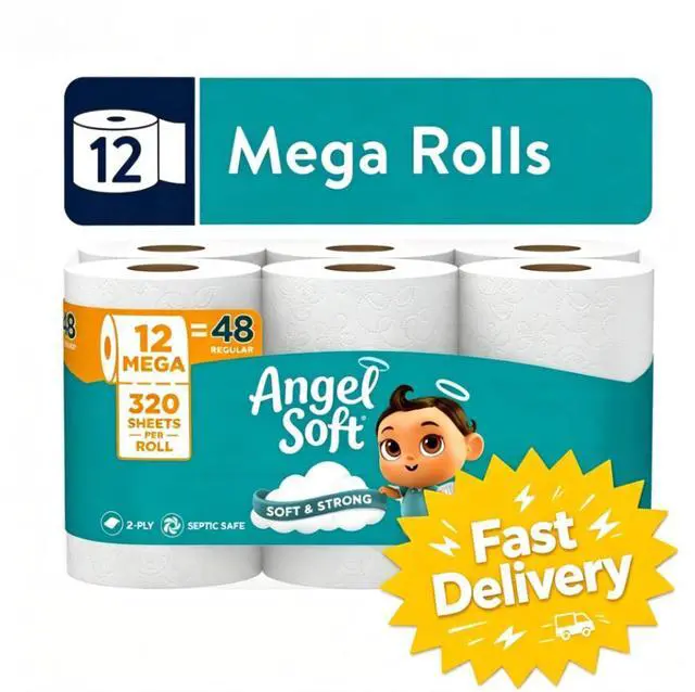 Main image of Angel Soft 2-Ply Toilet Paper, 12 Mega Rolls, 320 Sheets per Roll