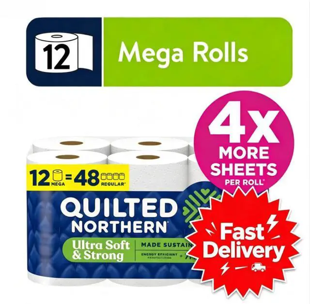 Main image of Quilted Northern Ultra Soft & Strong 2-Ply Toilet Paper, 12 Mega Rolls, 295 Sheets per Roll