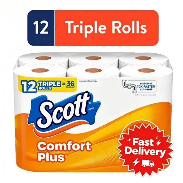 Main image of Scott Comfort Plus Toilet Paper, 12 Triple Rolls