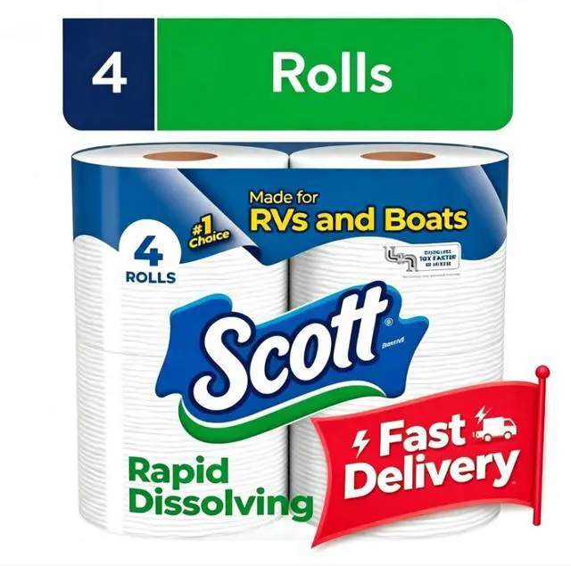 Main image of Scott Rapid-Dissolving Toilet Paper for RVs & Boats, 4 Double Rolls