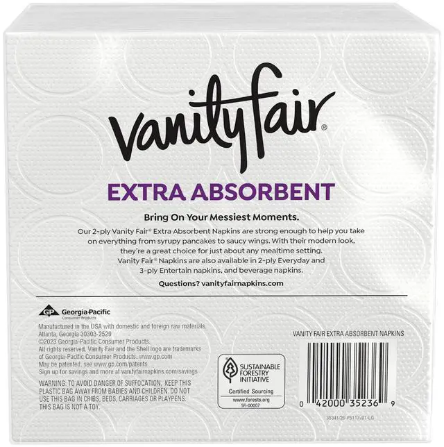 Alt view image 5 of 7 - Vanity Fair Extra Absorbent 6.4 in x 6.45 in 2-Ply White Napkins (80 Count), Ideal For Daily Meals And Casual Parties