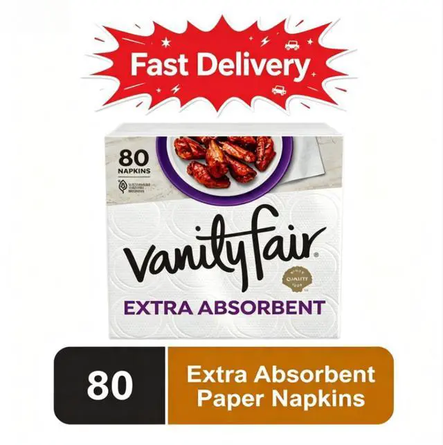 Main image of Vanity Fair Extra Absorbent 6.4 in x 6.45 in 2-Ply White Napkins (80 Count), Ideal For Daily Meals And Casual Parties