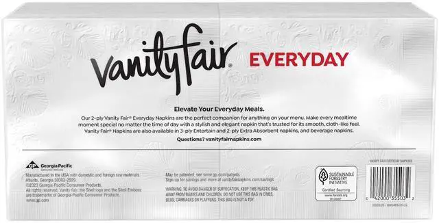 Alt view image 3 of 7 - Vanity Fair Everyday 6.5 in x 6.35 in 2-Ply White Napkins (300 Count), Reliable Absorbency For Common Household Messes