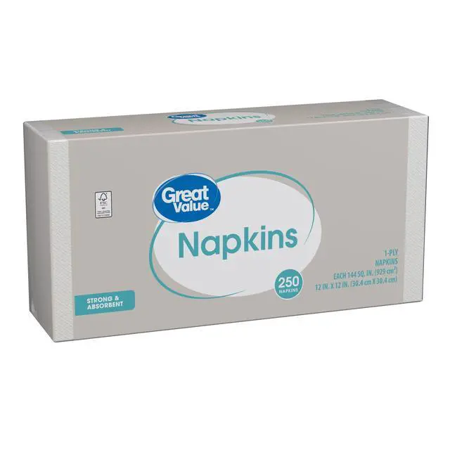 Alt view image 4 of 6 - (3 pack) Great Value Disposable Paper Napkins, White, 12 in x 12 in, 250 Count, Good Absorbency For Food And Liquid Spills