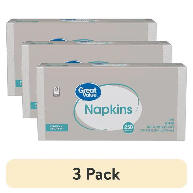 Alt view image 5 of 6 - (3 pack) Great Value Disposable Paper Napkins, White, 12 in x 12 in, 250 Count, Good Absorbency For Food And Liquid Spills