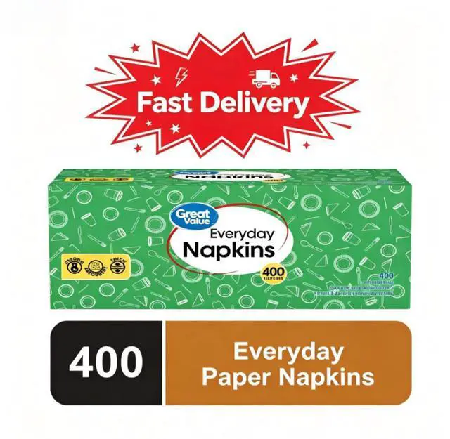 Main image of Great Value Everyday Paper Napkins, White, 400 Count, 1-Ply Disposable, Lightweight And Convenient For Daily Family Dining
