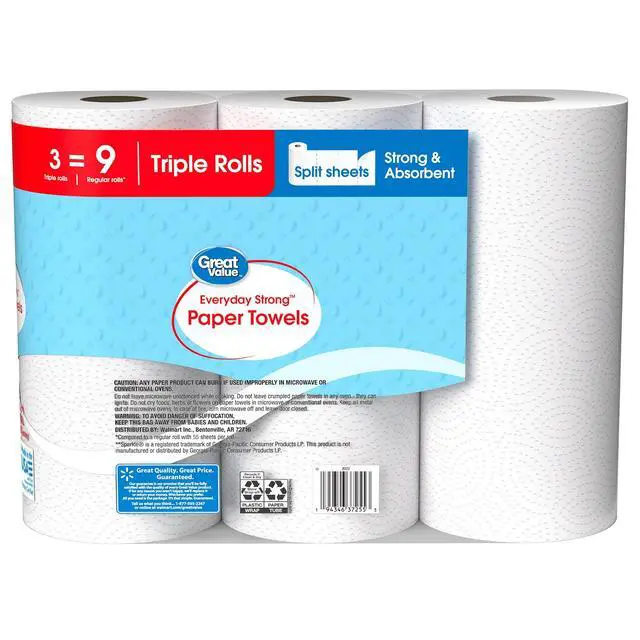 Alt view image 7 of 7 - Great Value Everyday Strong Paper Towels, 3 Triple Rolls, Versatile For Kitchen, Dining And General Household Cleaning