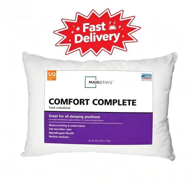 Main image of (2 pack) Mainstays Comfort Complete Bed Pillow, Standard/Queen, Retains Shape Well After Long-Term Use