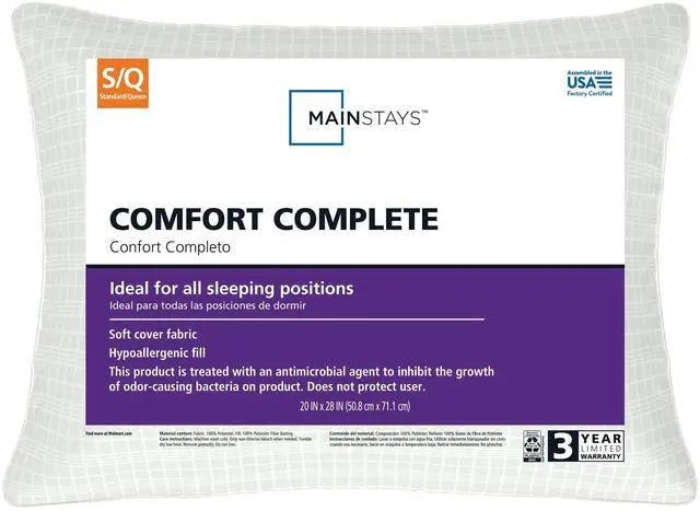 Alt view image 4 of 7 - (2 pack) Mainstays Comfort Complete Bed Pillow, Standard/Queen, Retains Shape Well After Long-Term Use