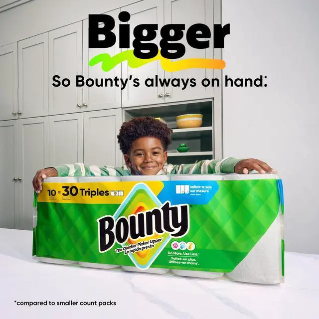 Alt view image 2 of 7 - Bounty Paper Towels Select-A-Size White, 1 Mega Roll, 164 Sheets per Roll, Wet Strength Prevents Tearing During Cleaning
