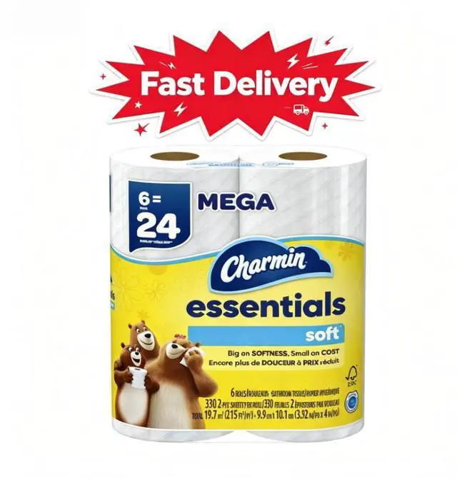 Main image of Charmin Essentials Soft Toilet Paper 6 Mega Rolls, 330 Sheets Per Roll, Gentle Texture For Pleasant Everyday Use