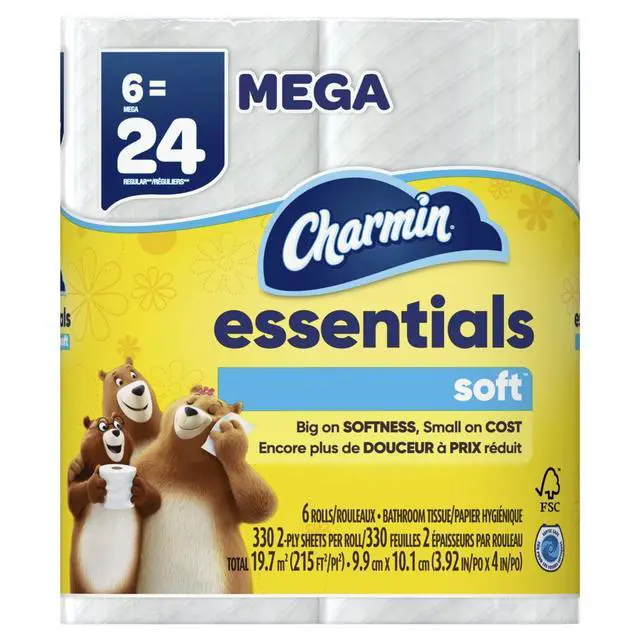 Alt view image 4 of 7 - Charmin Essentials Soft Toilet Paper 6 Mega Rolls, 330 Sheets Per Roll, Gentle Texture For Pleasant Everyday Use