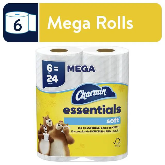 Alt view image 3 of 7 - Charmin Essentials Soft Toilet Paper 6 Mega Rolls, 330 Sheets Per Roll, Gentle Texture For Pleasant Everyday Use