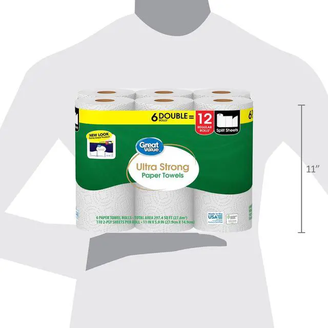 Alt view image 5 of 7 - Great Value Ultra Strong Paper Towels, 6 Double Rolls, Enhanced Wet Strength Resists Ripping During Tough Cleaning