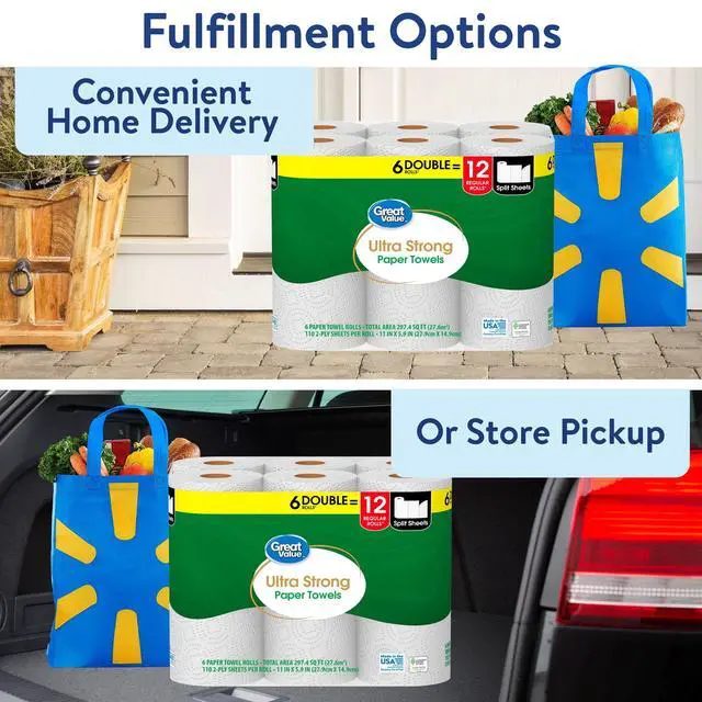Alt view image 3 of 7 - Great Value Ultra Strong Paper Towels, 6 Double Rolls, Enhanced Wet Strength Resists Ripping During Tough Cleaning