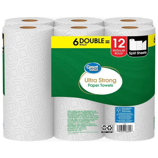 Alt view image 6 of 7 - Great Value Ultra Strong Paper Towels, 6 Double Rolls, Enhanced Wet Strength Resists Ripping During Tough Cleaning