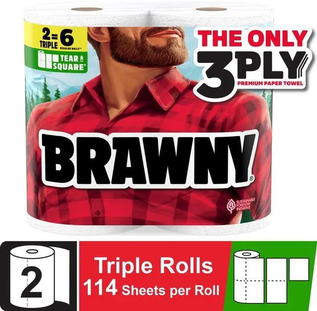 Alt view image 2 of 7 - Brawny Tear-A-Square 3-Ply Paper Towels, 2 Triple Rolls, 114 Sheets per Roll, Customizable Sheet Sizes Help Reduce Waste