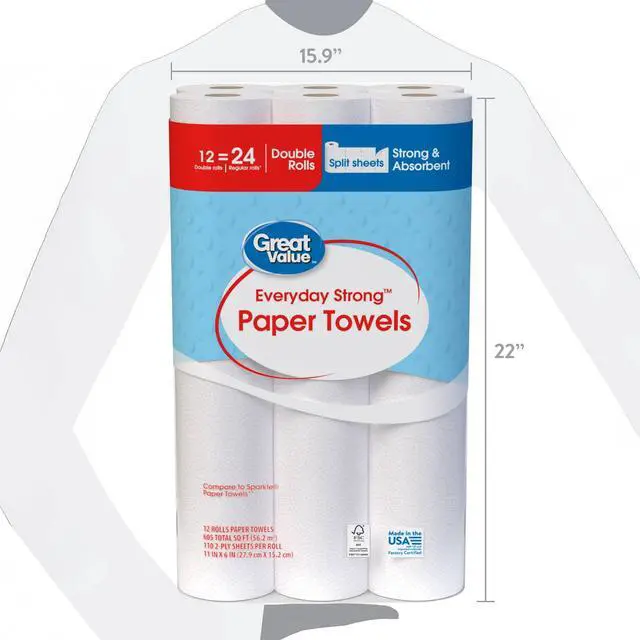 Alt view image 7 of 7 - Great Value Everyday Strong Paper Towels, 12 Double Rolls, Wet-resistant material minimizes tearing during use