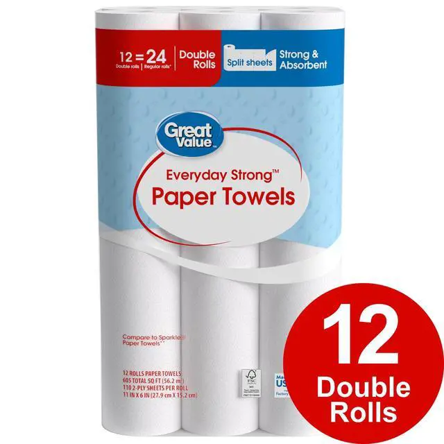 Alt view image 2 of 7 - Great Value Everyday Strong Paper Towels, 12 Double Rolls, Wet-resistant material minimizes tearing during use