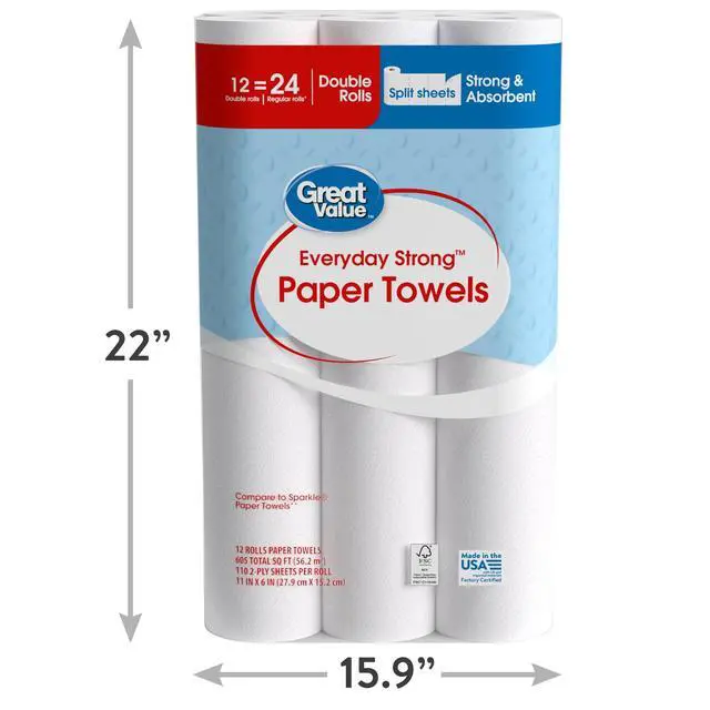 Alt view image 5 of 7 - Great Value Everyday Strong Paper Towels, 12 Double Rolls, Wet-resistant material minimizes tearing during use