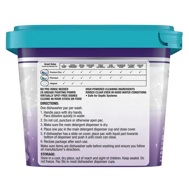 Alt view image 2 of 7 - Great Value Premium Plus Dishwasher Pacs, Fresh Scent, 47 Count, Prevents Water Spots To Keep Dishes Sparkling Clean
