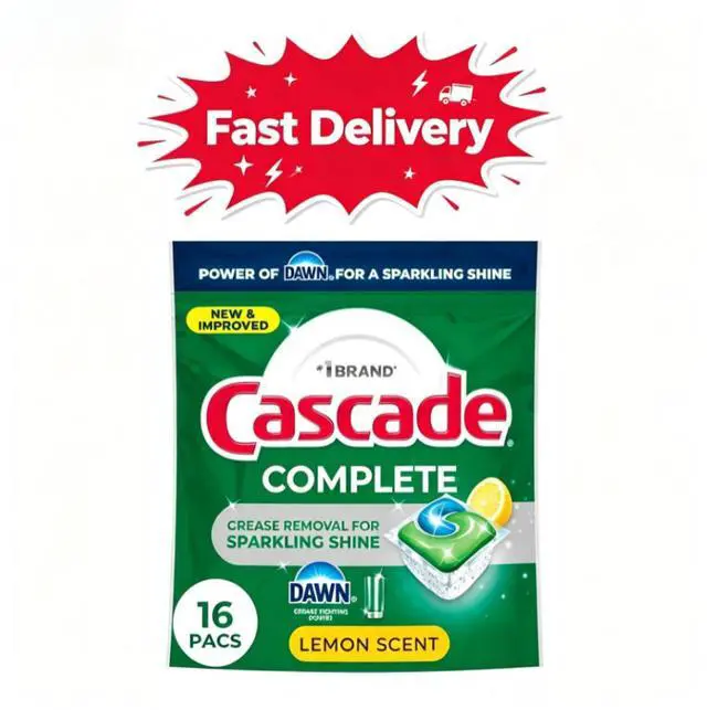 Main image of Cascade Complete Action Pacs, Dishwasher Detergent, Lemon, 16 Count, Easy single-use design with zero messy pouring or measuring