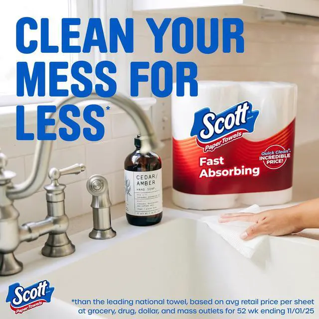 Alt view image 3 of 7 - Scott Paper Towels, Choose-A-Sheet, 12 Double Rolls, Reliable absorbency for daily kitchen and household cleanup