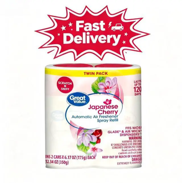 Main image of Great Value Automatic Air Freshener Spray Refill, Cherry Blossom, 2-6.17 oz, 2 Pieces, Long-lasting cherry blossom scent for living rooms and restrooms