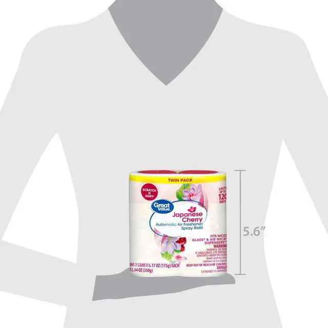 Alt view image 6 of 6 - Great Value Automatic Air Freshener Spray Refill, Cherry Blossom, 2-6.17 oz, 2 Pieces, Long-lasting cherry blossom scent for living rooms and restrooms