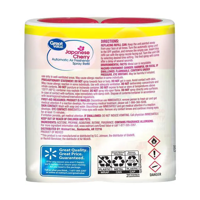 Alt view image 5 of 6 - Great Value Automatic Air Freshener Spray Refill, Cherry Blossom, 2-6.17 oz, 2 Pieces, Long-lasting cherry blossom scent for living rooms and restrooms