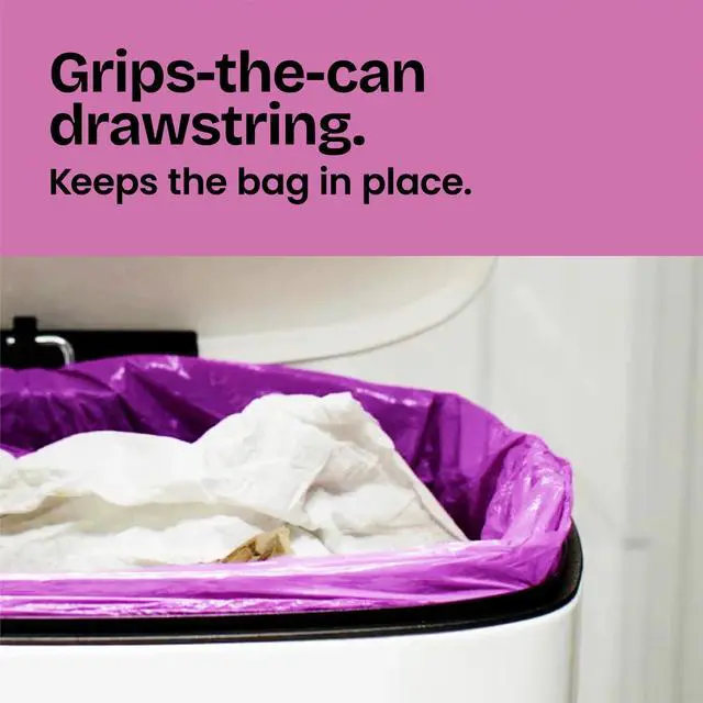 Alt view image 6 of 7 - Glad ForceFlex MaxStrength 13-Gallon Purple Drawstring Tall Kitchen Bags, Gain Moonlight Breeze Scent, 20 Bags, Convenient drawstring design enables simple lifting and sealing