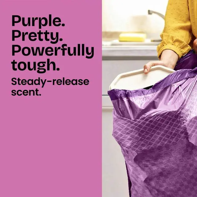 Alt view image 2 of 7 - Glad ForceFlex MaxStrength 13-Gallon Purple Drawstring Tall Kitchen Bags, Gain Moonlight Breeze Scent, 20 Bags, Convenient drawstring design enables simple lifting and sealing